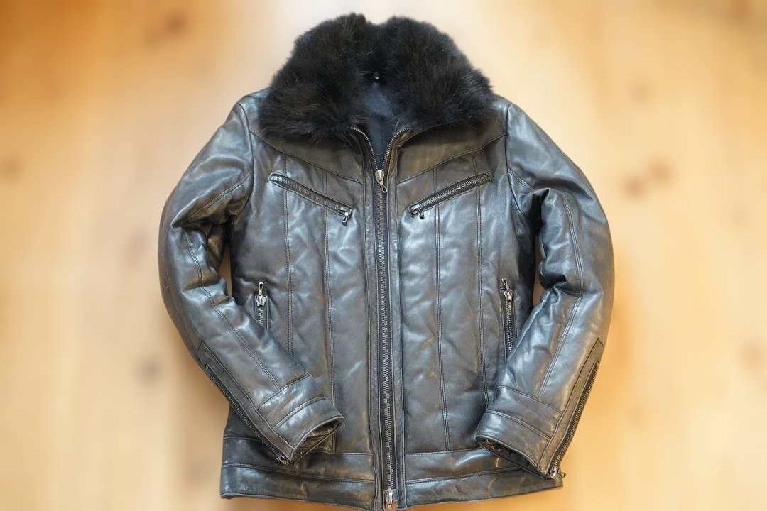 シェラック 羊革 レザー ダウン ジャケット 48 リアルファー L