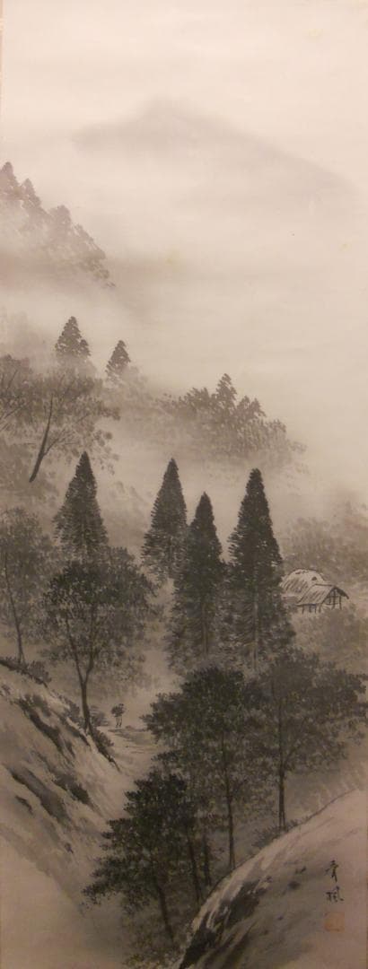 掛け軸 青楓 水墨山水 絹本 希少 軸装 茶道具 掛軸 美品 です。 道具 ] - 道具 芳月筆 彩色山水 肉筆絹本掛軸 | ネットショップ圭