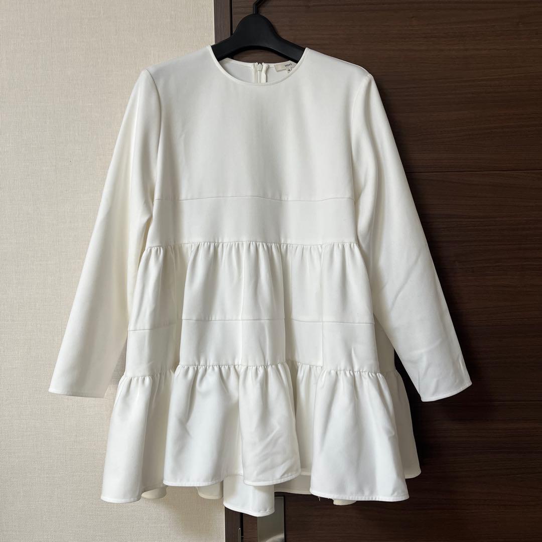 yori マットダブルクロスティアードブラウス 38 ホワイト