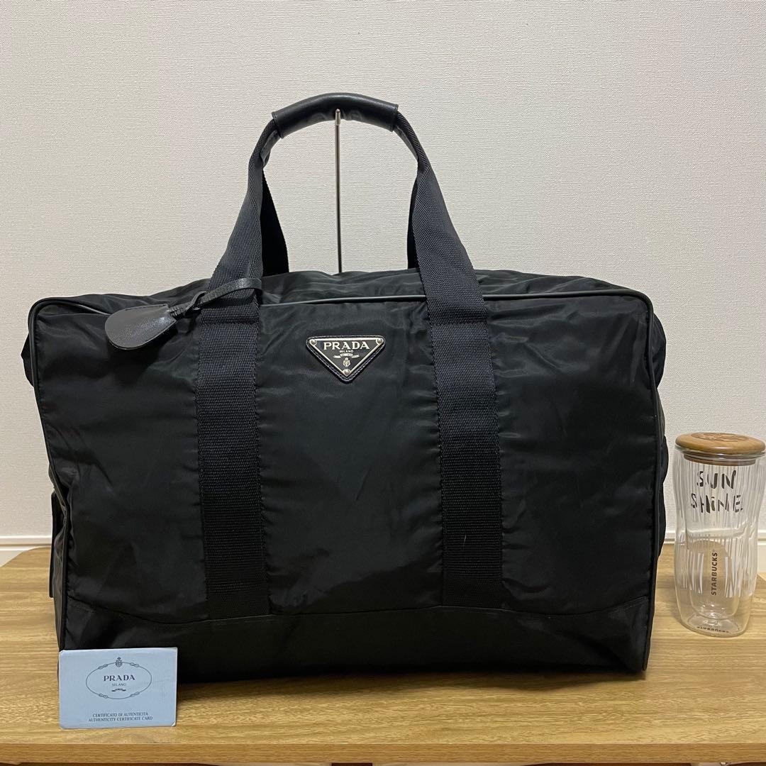 《美品》PRADA（プラダ）ナイロン×レザー ボストンバッグ ブラック 黒