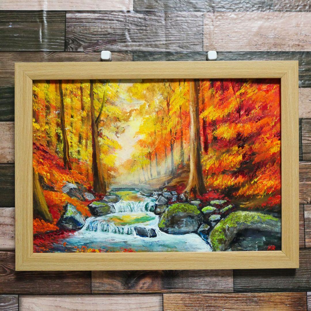 油絵 絵画 【紅葉川渓谷】