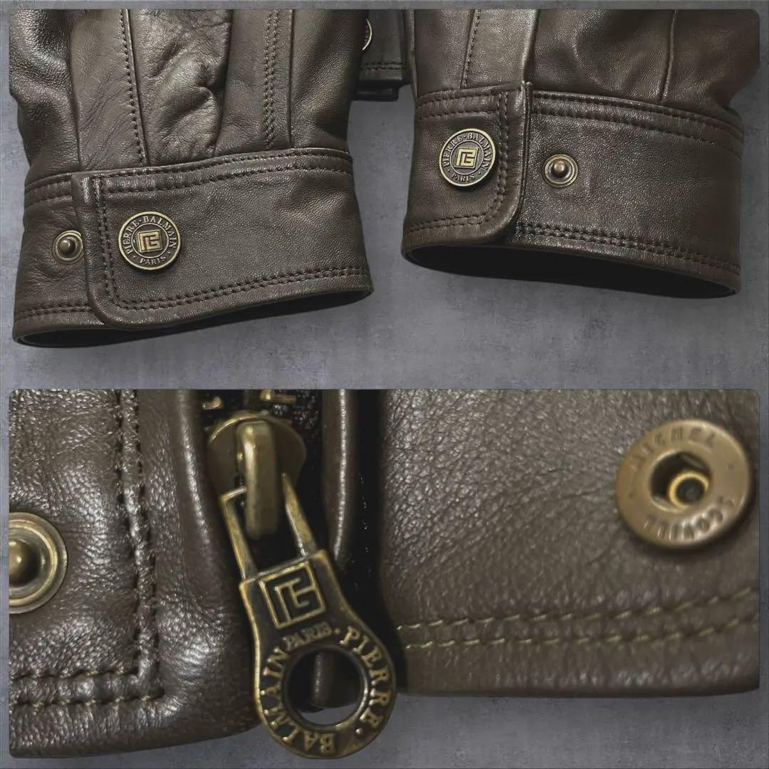 美品】 ピエールバルマン レザーブルゾン ラムレザー 短丈 ブラウン