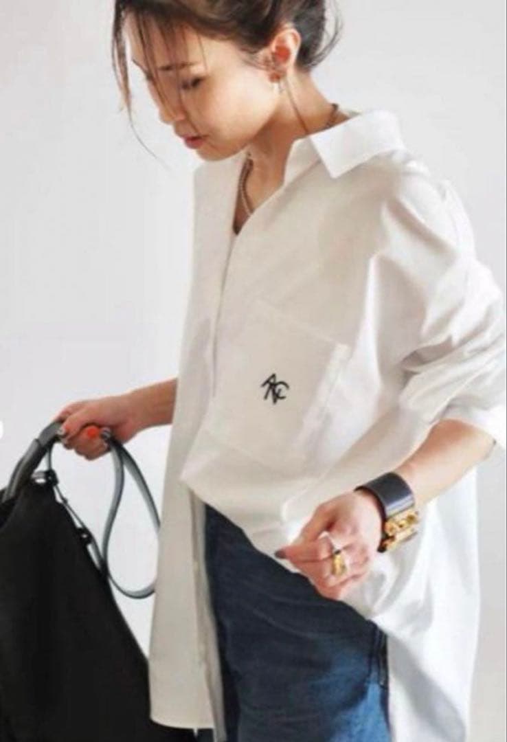 アニーカ　ANIECA ANCポケットシャツ　ロゴ　ホワイト