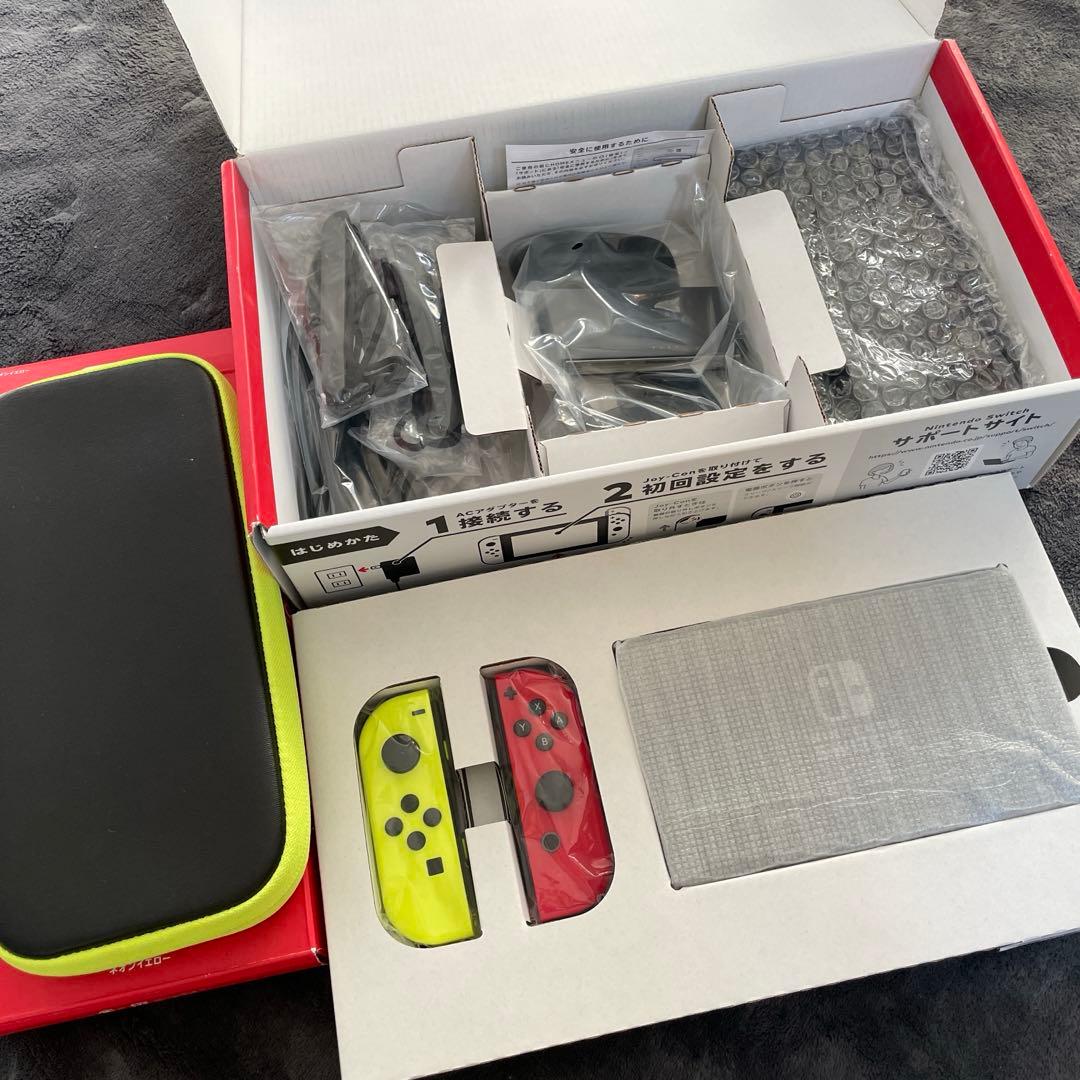 Nintendo Switch本体 レッド ネオンイエロー 箱あり　ケース付き