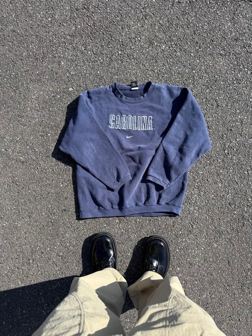 激レア】00s ナイキ カレッジロゴ 刺繍 スウェット XL センターロゴ 紺