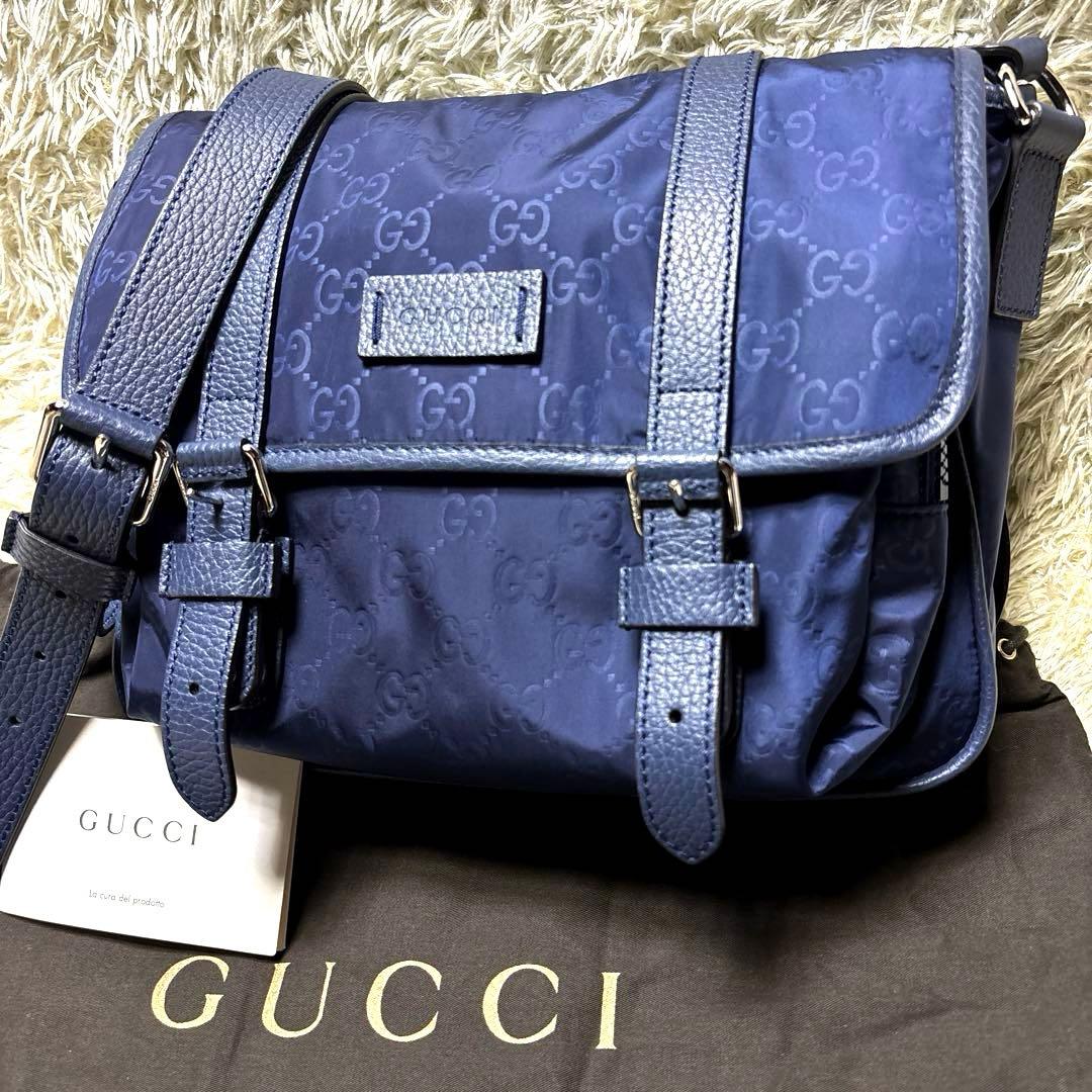 GUCCI グッチ ブルー ネイビー ミニメッセンジャーバッグ GGスプリーム