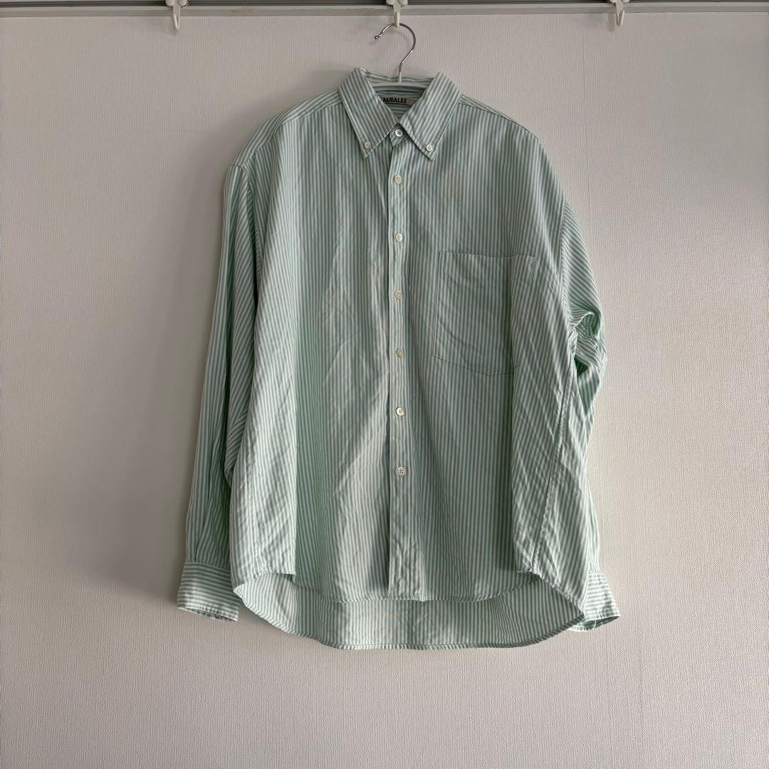 AURALEE｜グリーンストライプ 長袖シャツ AURALEE(オーラリー) SUPER FINE WOOL STRIPE SHIRT A25SS01WW