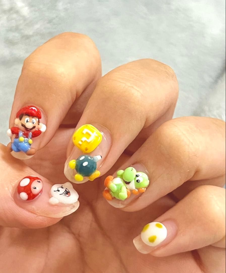 ネイルパーツ　　マリオ ❤️💚💛💖 マリオネイル♡ 3Dのパーツは事前に作成するので予約時に