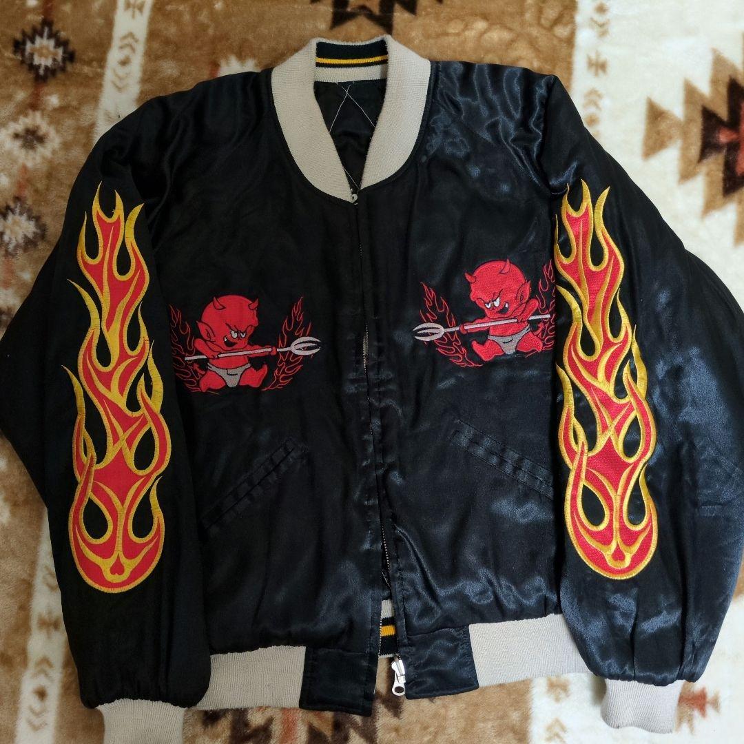 スカジャン 赤い悪魔 刺繍 黒 クローズ×WORST 坊屋春道 モデル 富士虎 × 般若 刺繍 リバーシブル