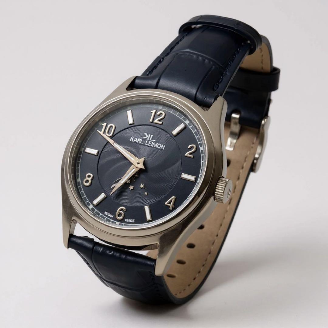【未使用級】KARL-LEMONカルレイモンムーンフェイズ クォーツレザー 時計 カルレイモン KARL-LEIMON 日本製 腕時計 クラシック ムーンフェイズ