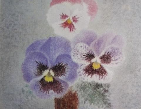 岡鹿之助、【三色すみれ】、希少な大判額装用画集より、美品、日本人