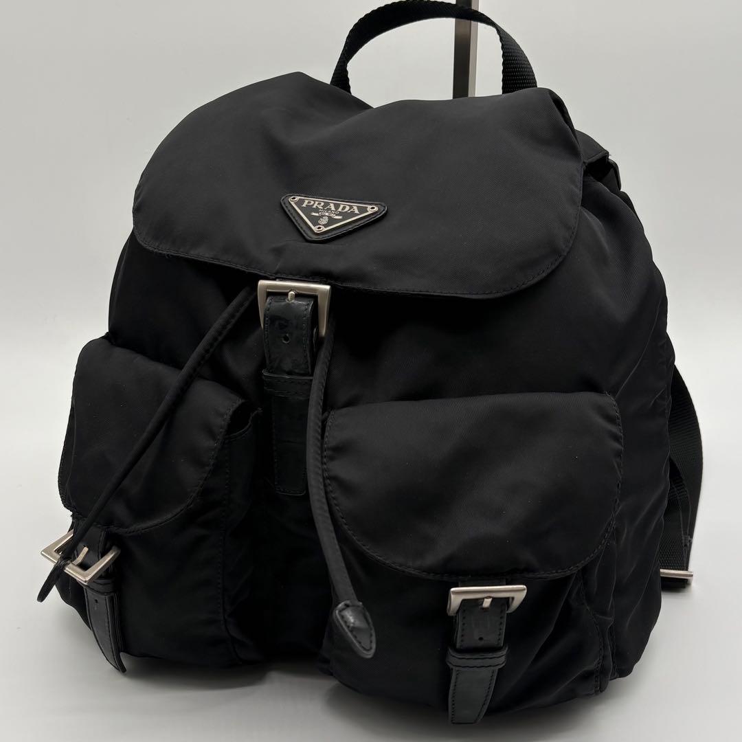 美品　PRADA プラダ リュック バックパック 三角ロゴ 巾着 ナイロン 黒 PRADA - PRADA プラダ リュック 三角ロゴ バックパック 巾着 黒