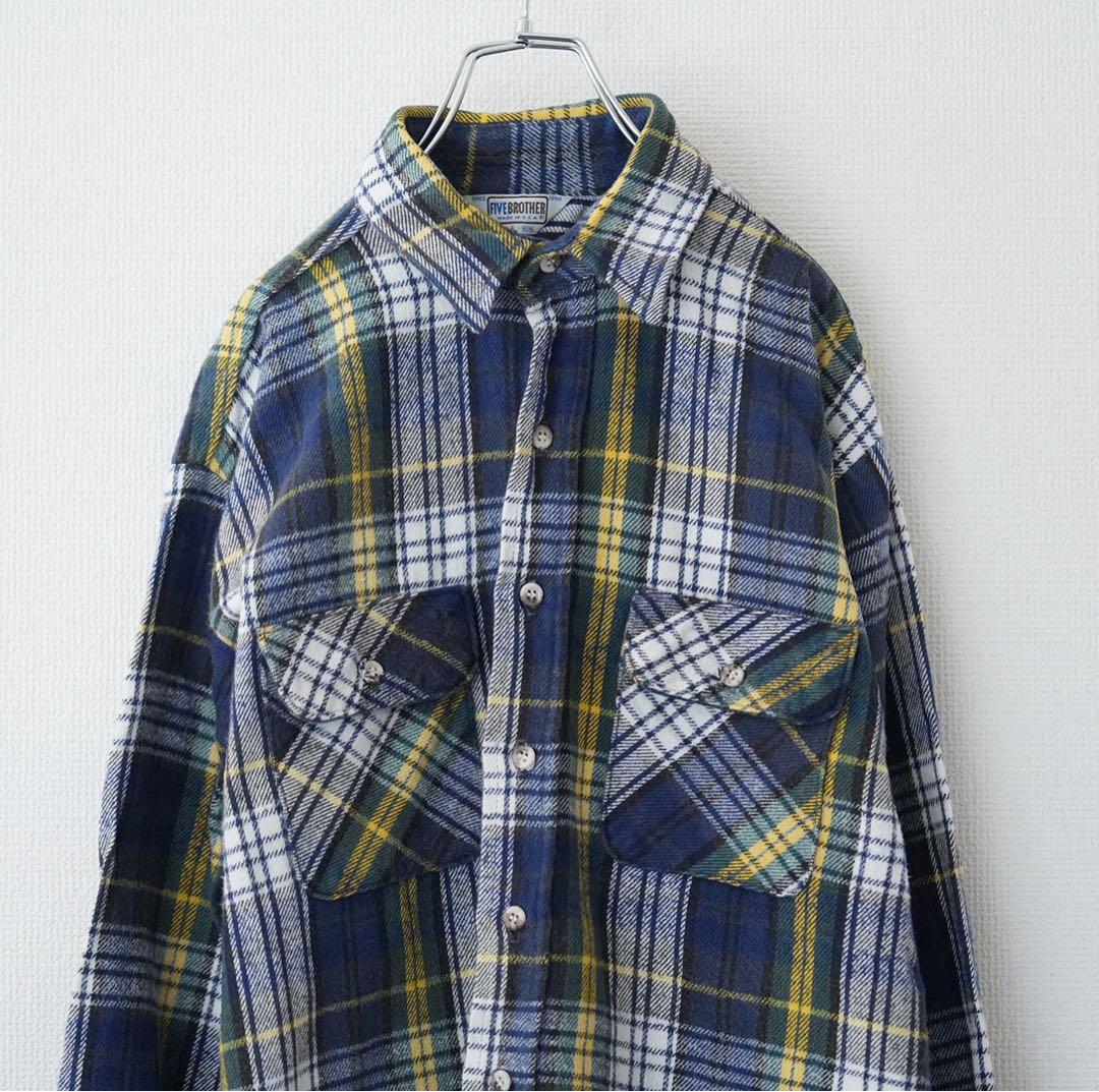 【希少】70s ヴィンテージ FIVE BROTHERネルシャツ 三角タグ FIVEBROTHER（ファイブブラザー） 70-80S 三角タグ チェックヘビー