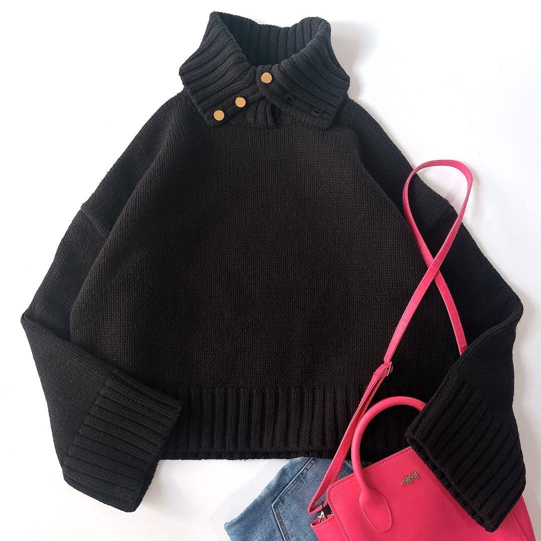 美品⁑スピックアンドスパン　ウール釦開きタートルネックニット　ブラック　黒　近年