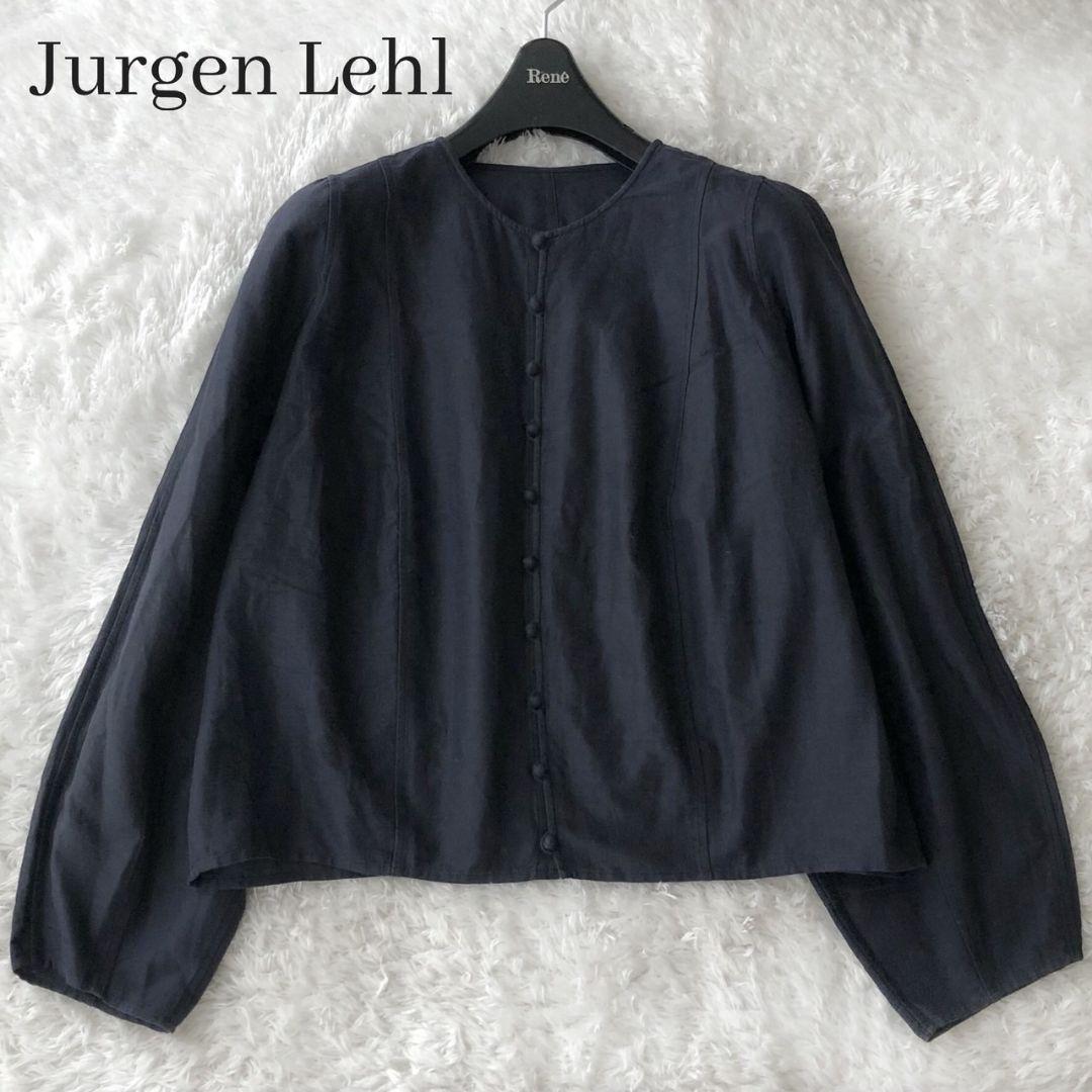 ヨーガンレール トップス チャイナ ノーカラー 2way ネイビー シルク M