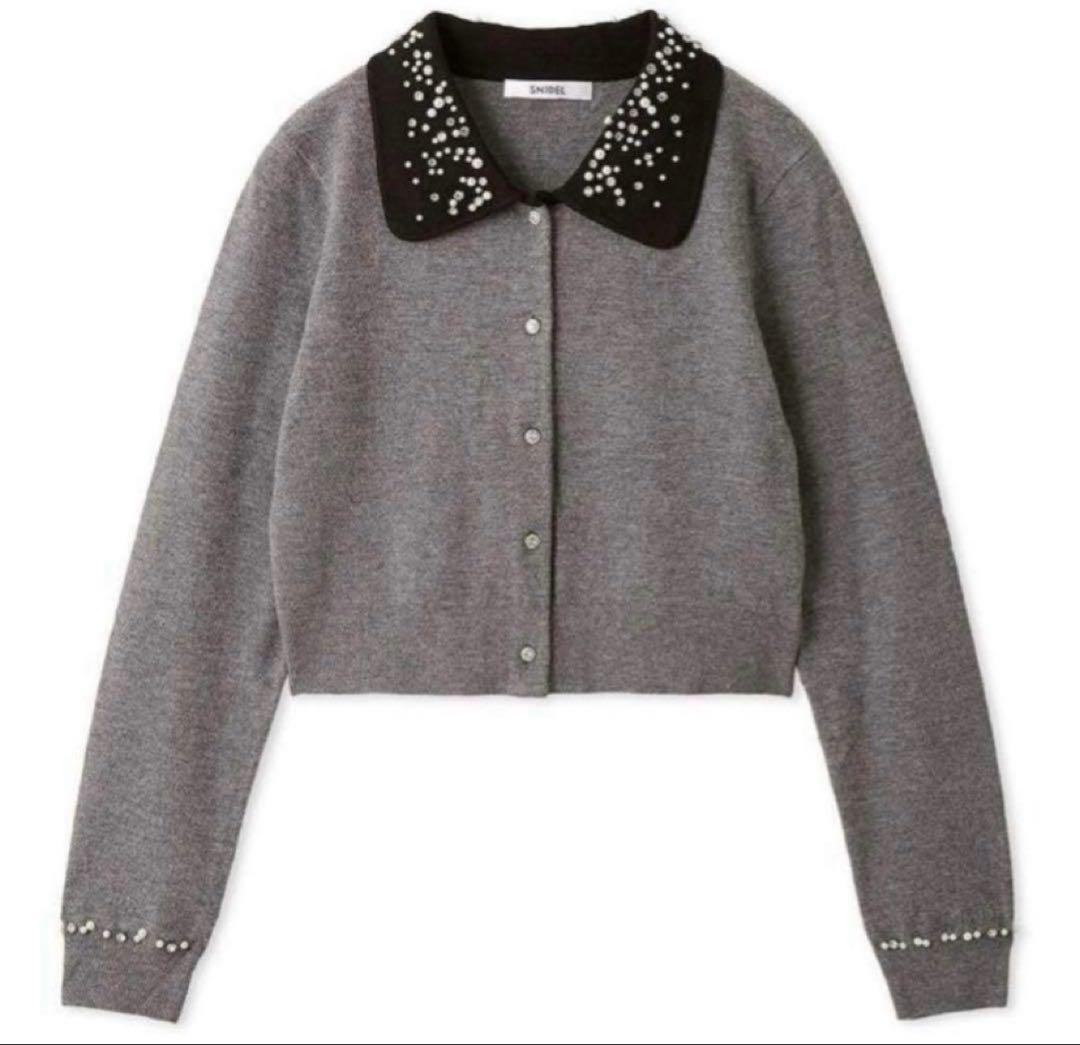 【美品】SNIDEL スナイデル ビジューカラーニットカーディガン GRY