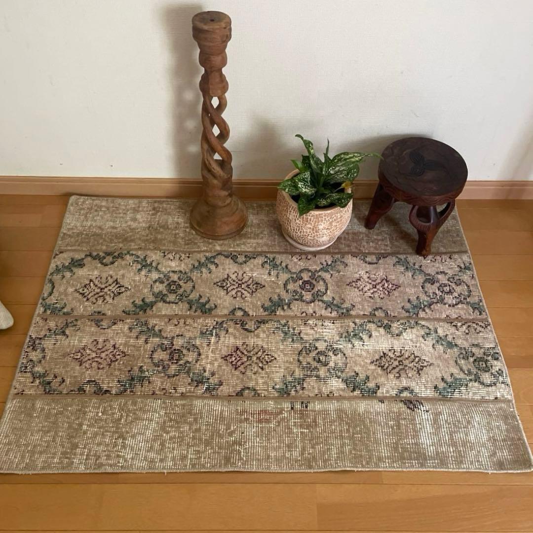 68.5×98 ベージュボタニカル　パッチワーク　トルコヴィンテージラグ 68.5×98 ベージュボタニカル パッチワーク トルコヴィンテージラグ