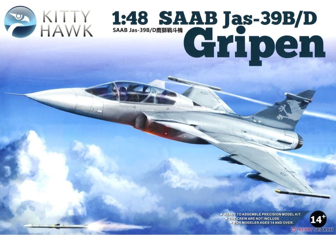 【入手困難】1:48 SAAB Jas-39B/D Gripen 1/48 Kitty Hawk Jas-39B/D Gripen Plastic Model Kit - Squadron.com