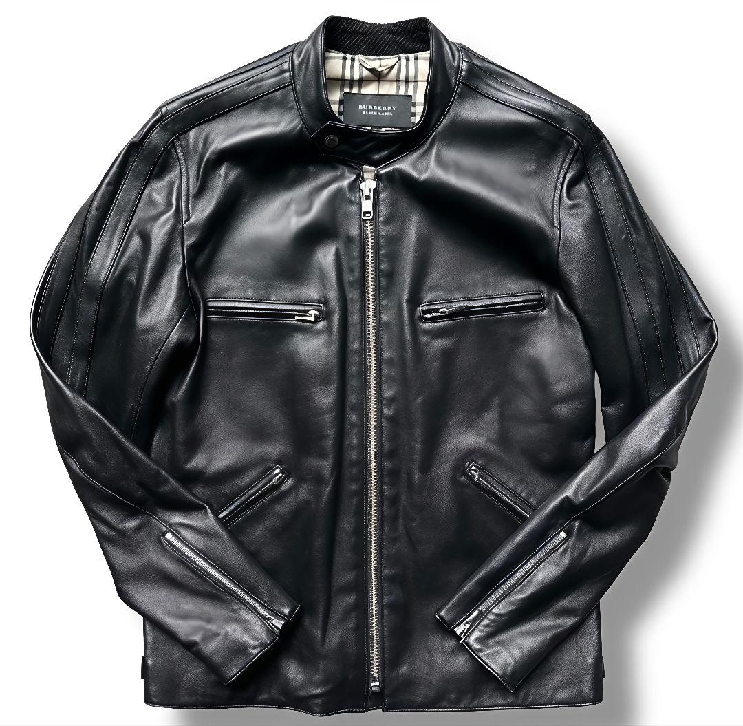 美品！バーバリーブラックレーベル　シングル　ライダースジャケット　ラムレザー　L