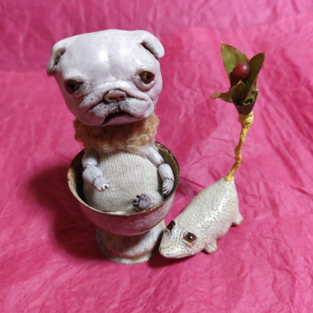 人気作家 マキシマム作 ブルドッグ とトカゲ 作家ぬいぐるみ作家人形パグフレブル