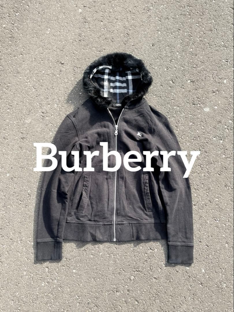 old Burberry ファー パーカー y2k archive ダークウェア 2000s Burberry Black Label Fur Puffer Made in Japan #burberry
