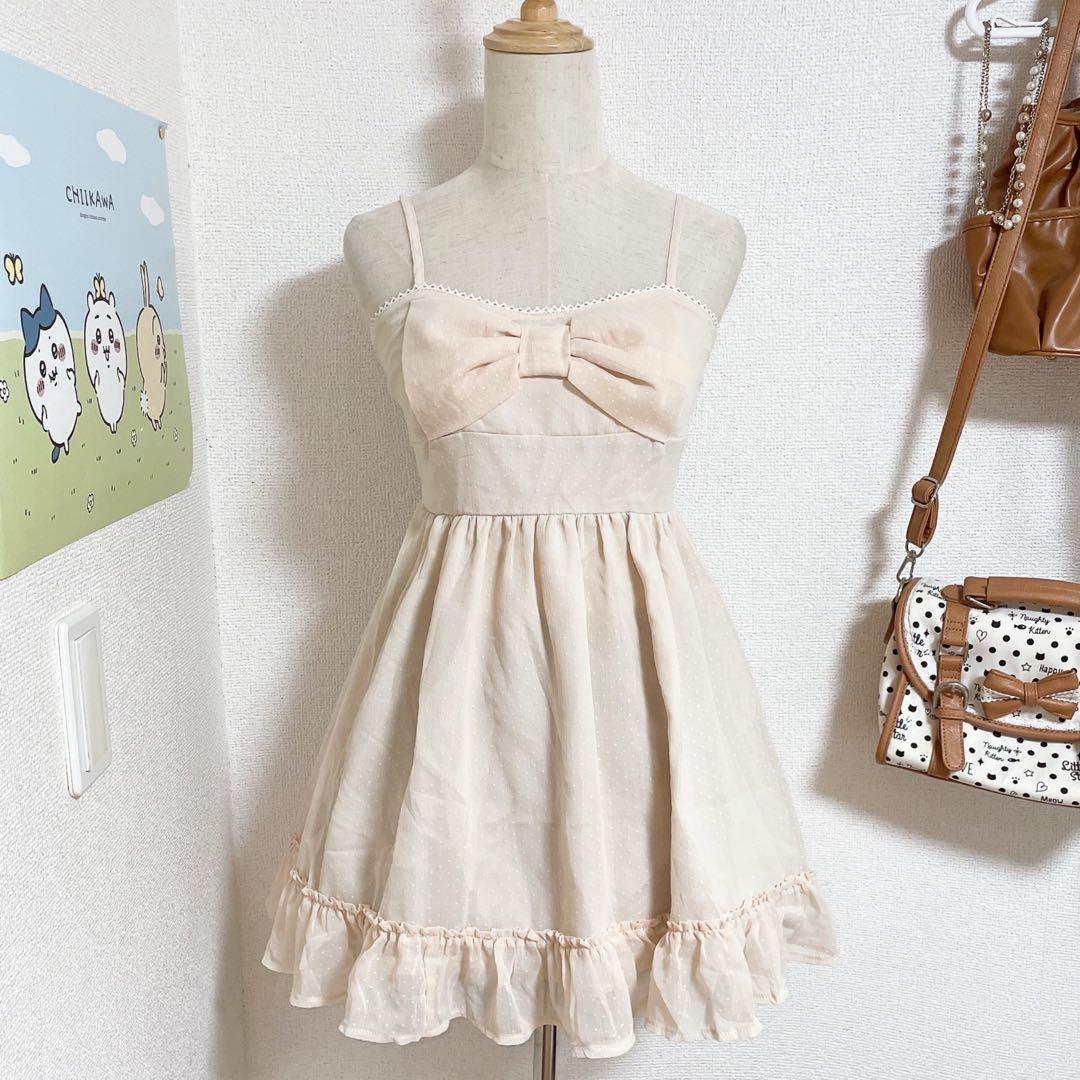 当時物 LIZLISA リズリサ ビッグリボン キャミワンピ 姫カジ ピンク水玉