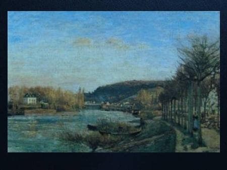 カミーユ・ピサロ、【ブージヴァルのセーヌ河畔】、希少な額装用画集より
