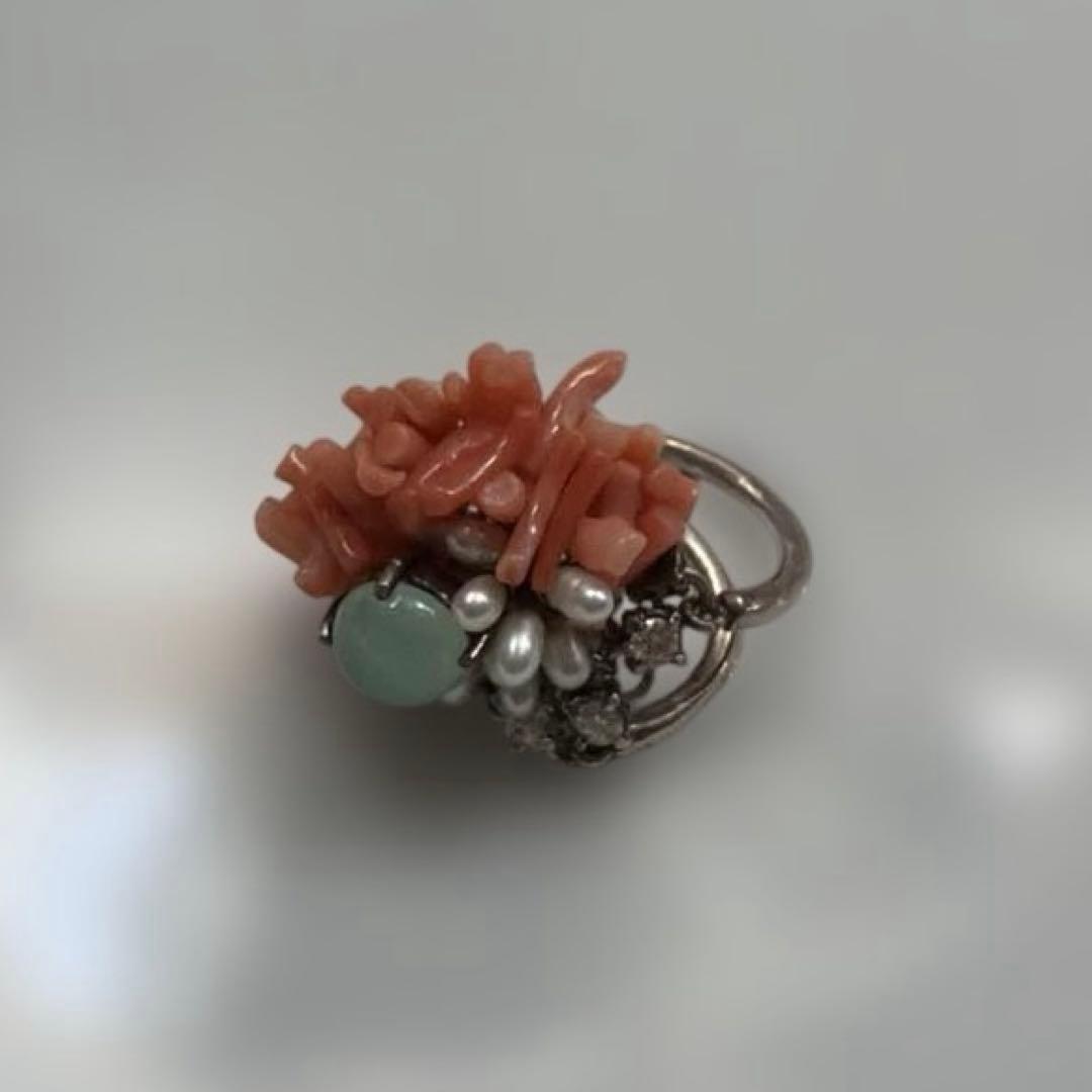 【祝日セール】 e.m.サンゴ　ジルコニア　リング