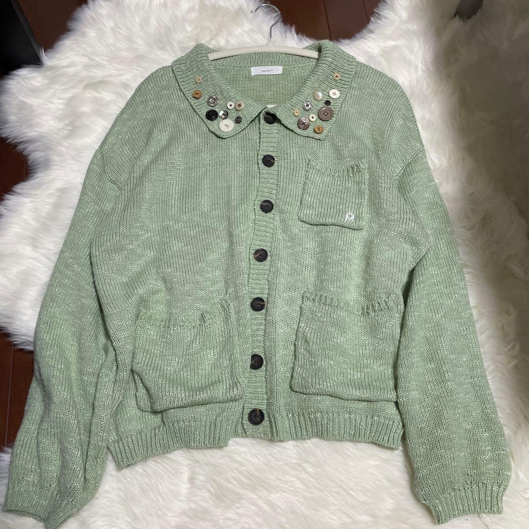 カーディガン 襟付き グリーン レトロ ボタン リメイク 森ガール トップス