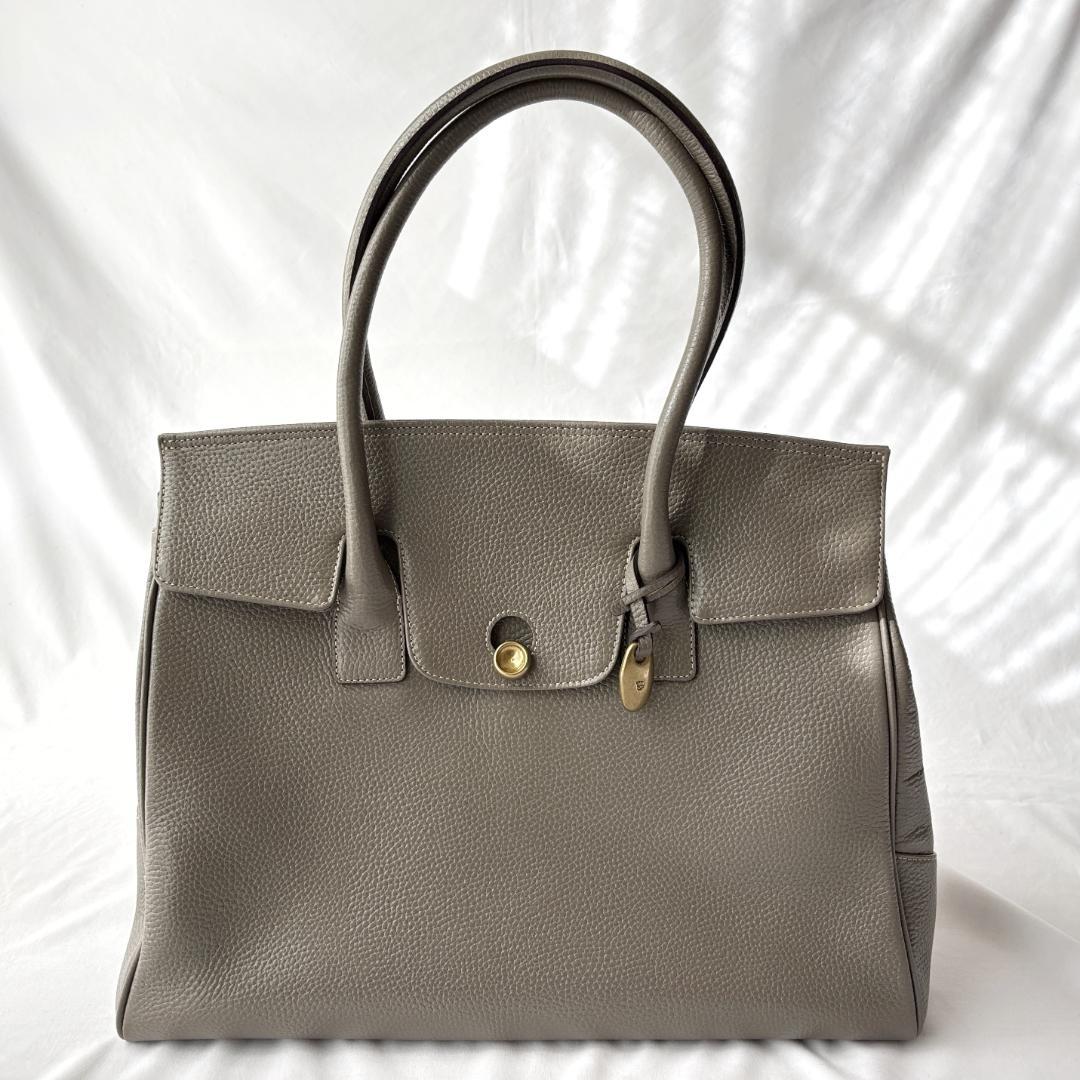 極美品 トフアンドロードストーン ルーフボタン トートバッグ L グレー 牛革