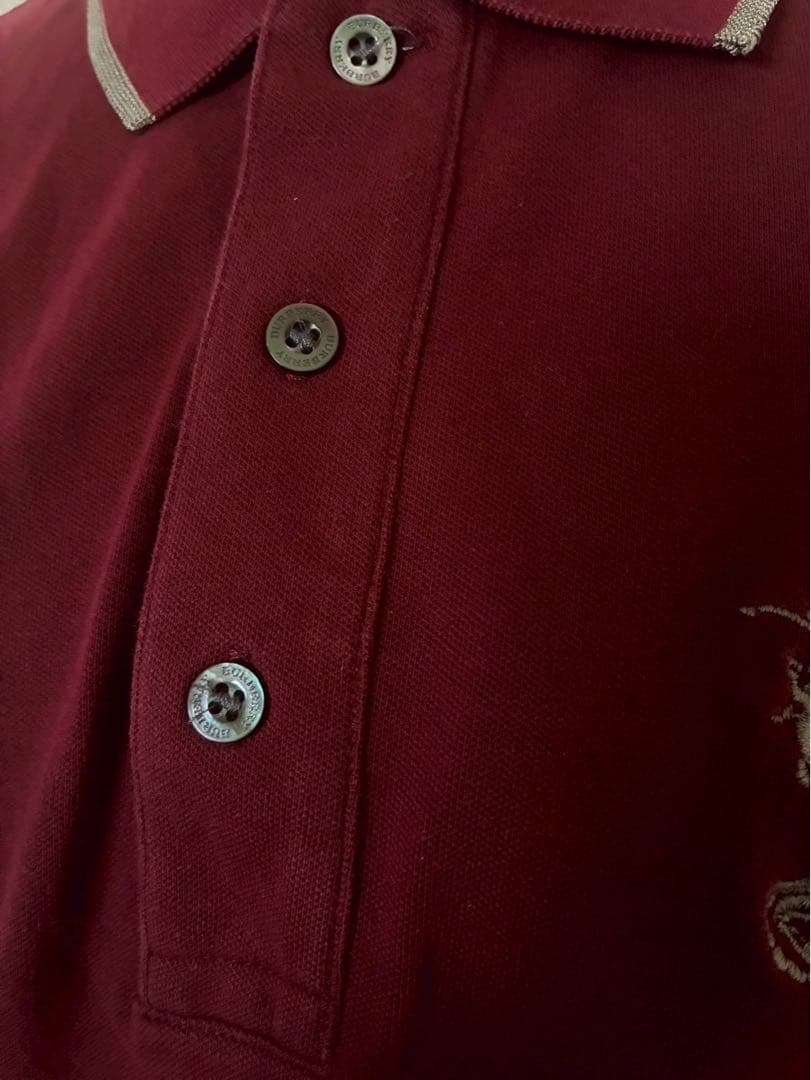 希少Burberryビッグポニー刺繍 y2k平成ギャル英字ボタンぴちポロ リブ