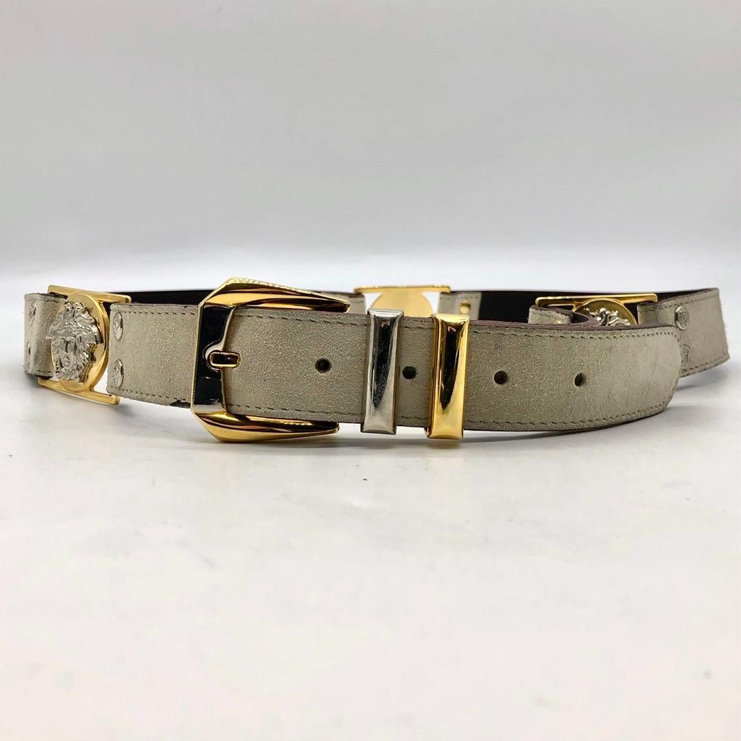 美品】ヴェルサーチ ベルト メデューサ スウェード ベージュ ゴールド