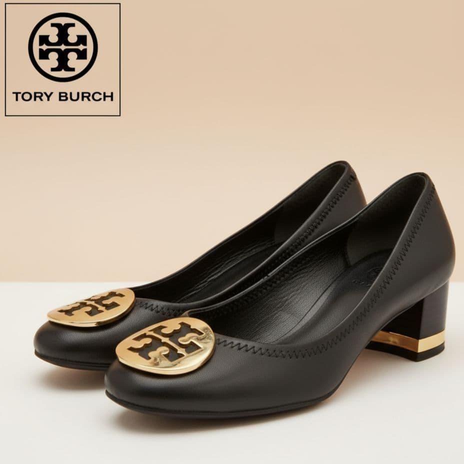 TORY BURCH ゴールドロゴ パンプス 22cm 美品 ブラック - メルカリ