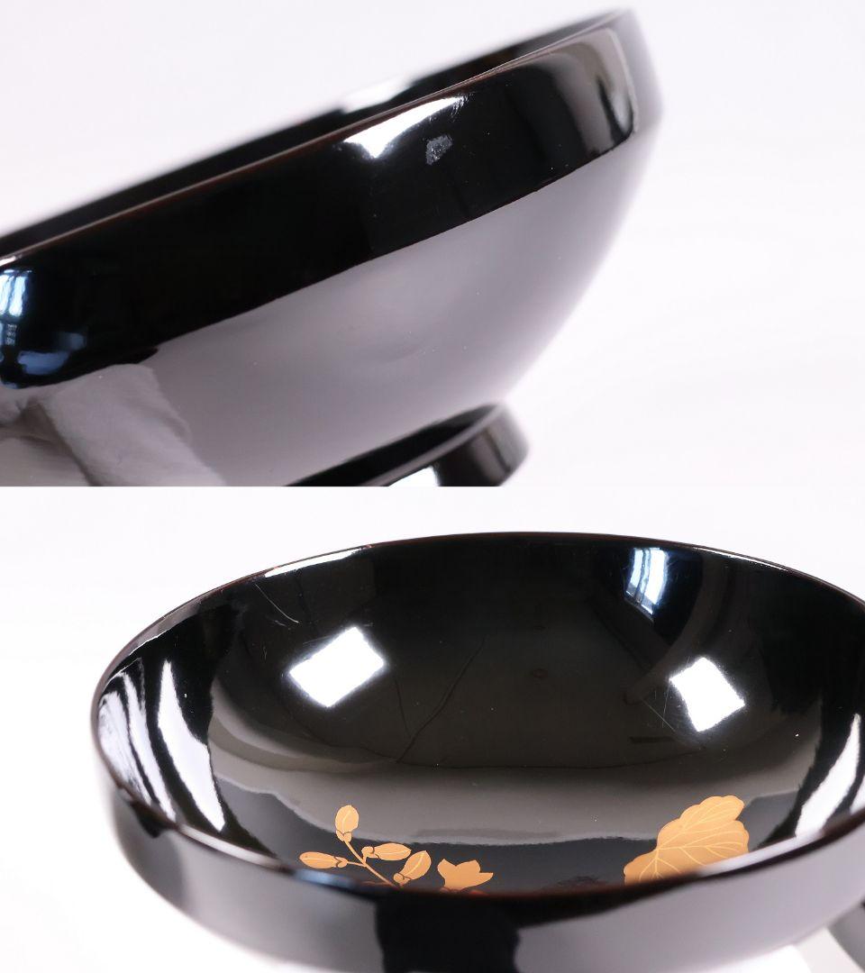 CM401】天然木漆塗 菊桐鳳凰金蒔絵 黒塗 吸物椀 三客