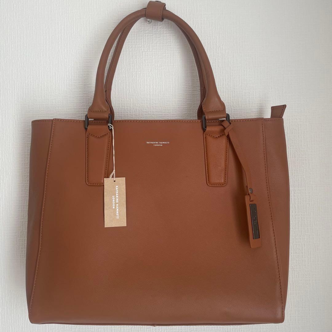 キャサリンハムネットKATHARINEHAMNETT レザートートバッグキャメル