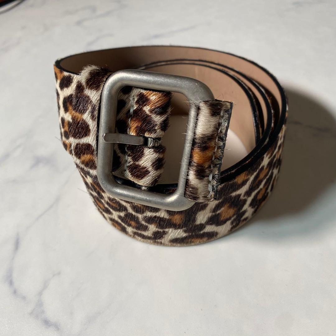 【美品】ベルト　レオパード　ハラコ　イタリア製　OEM系ブランド　80/32　革