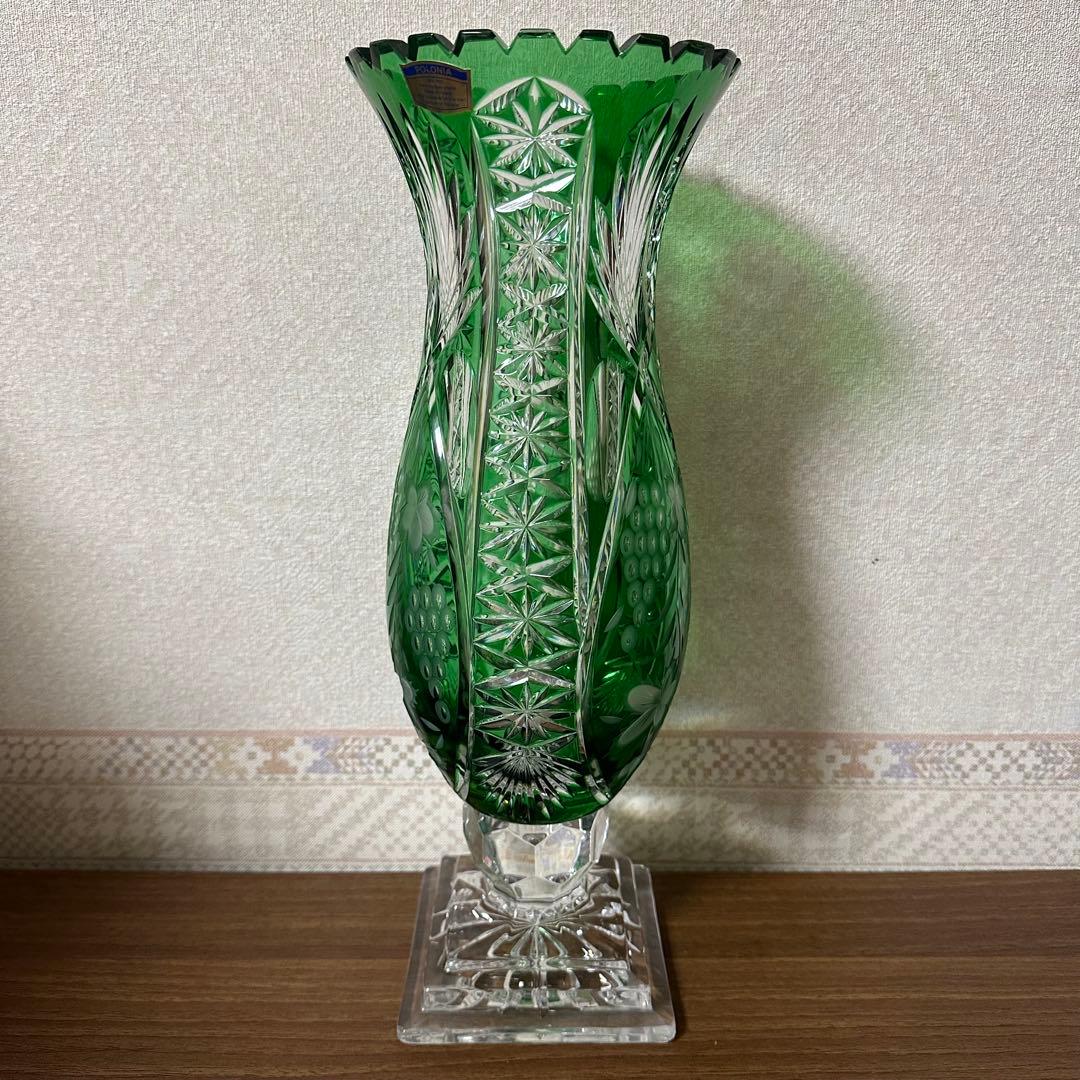POLONIA ポロニア 緑色 クリスタルガラス フラワーベース 花瓶