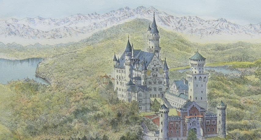 絵画 織田義郎 手彩色エッチング ノイシュバンシュタイン城 - メルカリ