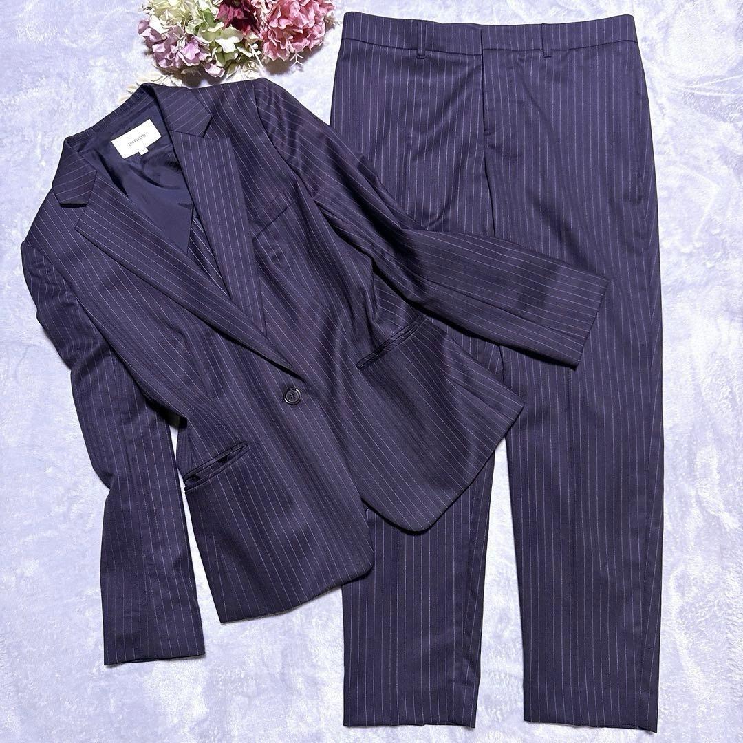 【未使用】アンタイトル パンツスーツ ストライプ L 大きいサイズ ネイビー