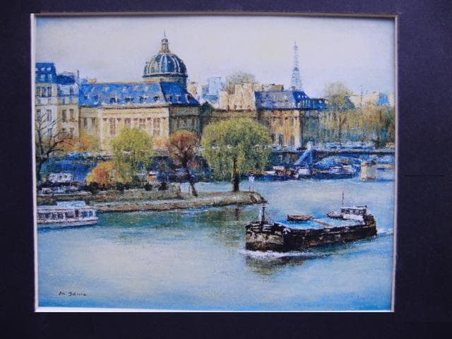 山口正人、【春流セーヌ川】、希少な画集画、新品高級額 額装付、状態良好