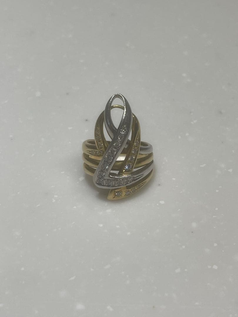 K18/pt900 プラチナ＆K18・ダイヤモンド0.36ct コンビリング