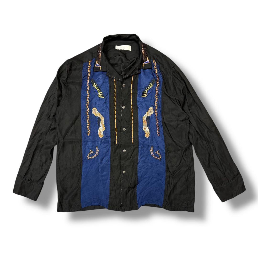 刺繍デザインのレーヨンシャツ 46 花旅楽団 ジャガードレーヨン オープンシャツ SS-001 桜刺繍 メンズ 和