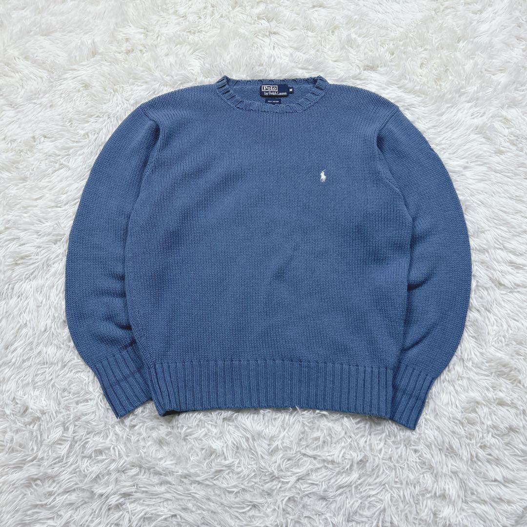 90s ポロバイラルフローレン　日本製　コットンセーター　ラピスブルー　M