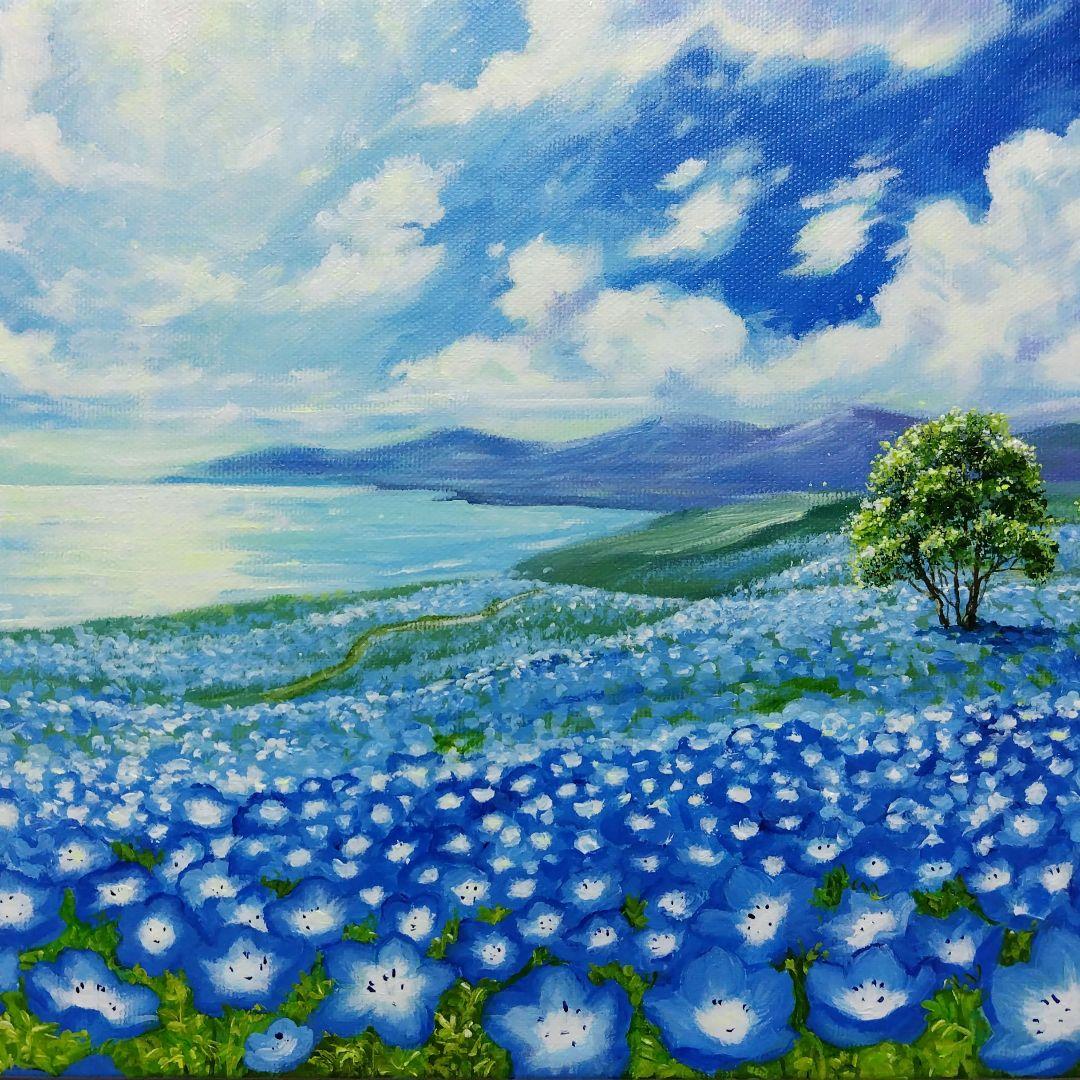 ネモフィラ】アクリル画 F3 風景画 絵画 原画 - メルカリ
