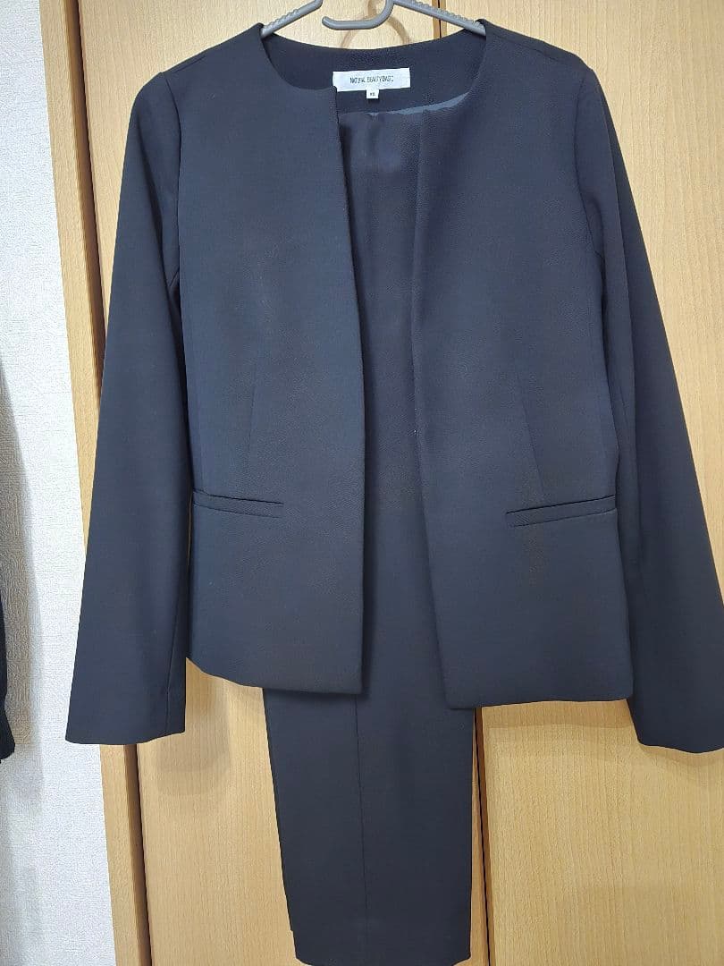 NATURALBEAUTYBASIC ネイビーパンツスーツ セットノーカラー