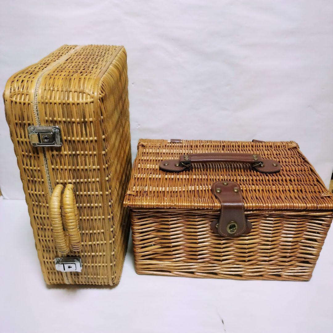 ラタン ピクニックバスケット レトロ風 保冷バッグ トランク 2個 天然