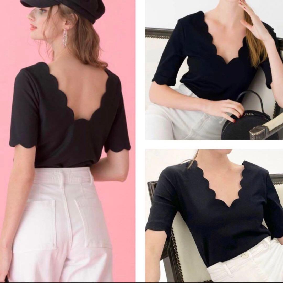 ツルバイマリコオイカワ スカラップトップス ブラウス 黒 日本製 36