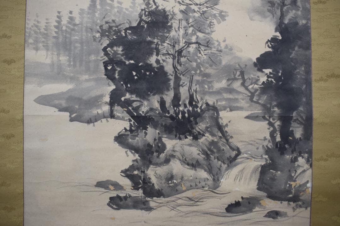 【模写】谷文晁/山水図/水墨山水図/掛軸☆宝船☆Z-423 真作】渓崖/水墨山水図/掛軸☆宝船☆U-3の通販 by 掛軸✩宝船✩'s shop