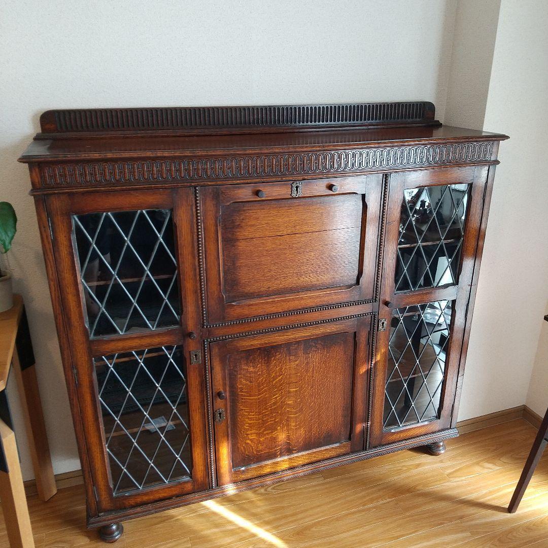 イギリス　アンティーク家具　ビューロー　オーク　本棚　サイドバイサイド アンティーク調のイギリス製オーク材サイドバイサイドライティング