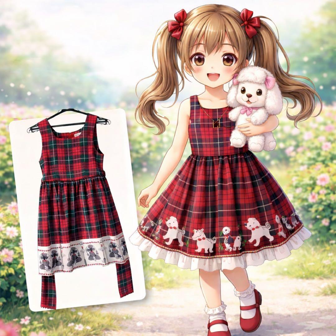 Shirley Temple】140cm 赤チェック ワンピース プードル柄 - メルカリ